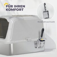 Katzenklo, Katzentoilette mit Deckel, Streuschaufel, vorne Eingang und ober Ausgang Edelstahl bis 8 kg