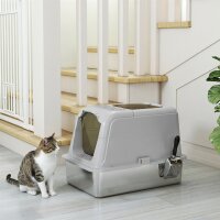 Katzenklo, Katzentoilette mit Deckel, Streuschaufel, vorne Eingang und ober Ausgang Edelstahl bis 8 kg