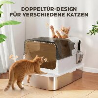 Katzenklo Edelstahl mit Deckel XXL 72L für große Katzen und Mehrere Katzen mit Doppeltüren Schaufel Pedal Anti-Leck