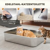 Katzenklo Edelstahl mit Deckel XXL 72L für große Katzen und Mehrere Katzen mit Doppeltüren Schaufel Pedal Anti-Leck