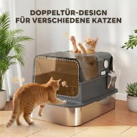 Katzenklo Edelstahl mit Deckel XXL 72L für große Katzen und Mehrere Katzen mit Doppeltüren Schaufel Pedal Anti-Leck