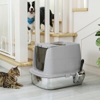 Katzentoilette Edelstahl, geschlossene Katzentoilette mit Schaufel, Geruchsbeutel, Einstieg Ausgang