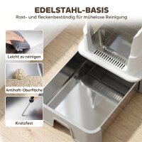 Katzentoilette aus Edelstahl mit Deckel, XL Katzenstreubox mit Schaufel, herausziehbare Wanne, hohe Seiten, leicht zu reinigen, grau