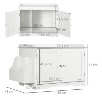 Katzentoilette, Katzenhaus, mit Trennwand, magnetischer Doppeltür, seitlicher Ablage, weiß, 86 x 48 x 52cm