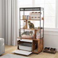 Katzentoilette mit 3-Ebenen-Regal und Kratzpfosten,...
