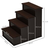 Haustiertreppe, für Hunde/Katzen, 4-stufig, Kurzplüsch, bis 30 kg, 40 x 59 x 54,2 cm, Dunkelbraun