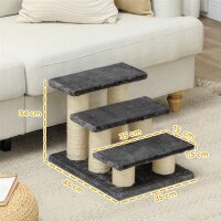 Hundetreppe 3 Stufen 34 cm Hoch Haustiertreppe für Hunde Katze Katzentreppe mit Kratzstamm Hunderampe Einstiegshilfe für Bett, Sofa, Couch Dunkelgrau