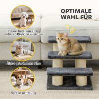 Hundetreppe 3 Stufen 34 cm Hoch Haustiertreppe für Hunde Katze Katzentreppe mit Kratzstamm Hunderampe Einstiegshilfe für Bett, Sofa, Couch Dunkelgrau