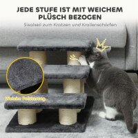 Hundetreppe 3 Stufen 34 cm Hoch Haustiertreppe für Hunde Katze Katzentreppe mit Kratzstamm Hunderampe Einstiegshilfe für Bett, Sofa, Couch Dunkelgrau