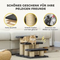 Hundetreppe 3 Stufen 34 cm Hoch Haustiertreppe für Hunde Katze Katzentreppe mit Kratzstamm Hunderampe Einstiegshilfe für Bett, Sofa, Couch Dunkelgrau