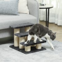 Hundetreppe 3 Stufen 34 cm Hoch Haustiertreppe für Hunde Katze Katzentreppe mit Kratzstamm Hunderampe Einstiegshilfe für Bett, Sofa, Couch Dunkelgrau