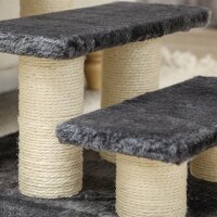 Hundetreppe 3 Stufen 34 cm Hoch Haustiertreppe für Hunde Katze Katzentreppe mit Kratzstamm Hunderampe Einstiegshilfe für Bett, Sofa, Couch Dunkelgrau