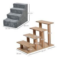 Hundetreppe 4 Stufen 44 cm Hoch Haustiertreppe für Kleine Hunde Katzentreppe Hunderampe mit Waschbar Bezug Einstiegshilfe für Bett, Sofa, Couch Hellgrau