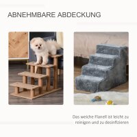 Hundetreppe 4 Stufen 44 cm Hoch Haustiertreppe für Kleine Hunde Katzentreppe Hunderampe mit Waschbar Bezug Einstiegshilfe für Bett, Sofa, Couch Hellgrau