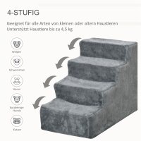 Hundetreppe 4 Stufen 44 cm Hoch Haustiertreppe für Kleine Hunde Katzentreppe Hunderampe mit Waschbar Bezug Einstiegshilfe für Bett, Sofa, Couch Hellgrau