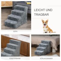 Hundetreppe 4 Stufen 44 cm Hoch Haustiertreppe für Kleine Hunde Katzentreppe Hunderampe mit Waschbar Bezug Einstiegshilfe für Bett, Sofa, Couch Hellgrau