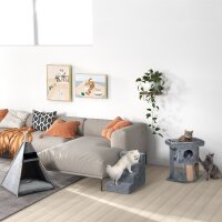 Hundetreppe 4 Stufen 44 cm Hoch Haustiertreppe für Kleine Hunde Katzentreppe Hunderampe mit Waschbar Bezug Einstiegshilfe für Bett, Sofa, Couch Hellgrau