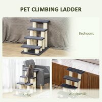 Katzentreppe 4-stufige Haustiertreppe 59 cm hoch Hundetreppe für Katzen aller Größen Hunderampe Einstiegshilfe für Bett, Sofa, Couch Grau