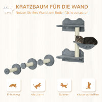 Kletterstufen, Kletterwand, Katzentreppe, 4-tlg, Set, mit Kratzbaum, Hängematte, grau+cremeweiß, 40 x 28 x 73cm