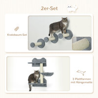 Kletterstufen, Kletterwand, Katzentreppe, 4-tlg, Set, mit Kratzbaum, Hängematte, grau+cremeweiß, 40 x 28 x 73cm