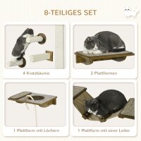 Katzentreppen-Set, Kletterwand, 8-teilig, bis 8 kg, robust, Braun/Cremeweiß