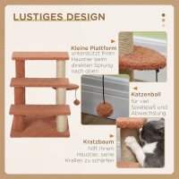 Kratzbaum, Haustiertreppe, 3 Stufen, Spielball, bis 5 kg, 45x40x48cm, Braun
