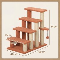 Haustiertreppe, Kratzbaum, 4-stufig, für Tiere bis 5 kg, 60x40x64cm, Braun