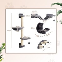 Kletterwand Katzen 4-teilig Katzen Kletterwand Set mit Hängematte, Katzenbrücke bis zu 5 kg, Dunkelgrau