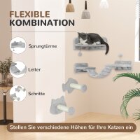 Katzentreppen-Set, 4-teilig, Kratzmöbel mit Sisal-Stufen, doppelter Plattform, Hellgrau/Cremeweiß