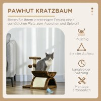 Kratzbaum 43 cm Kleiner Katzenbaum mit Tunnel, U-förmige Liegefläche, Katzenkratzbaum mit Kratzbrett, Spielball, Katzenmöbel für kleine Katzen, Braun