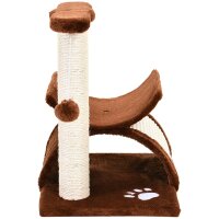 Kratzbaum 43 cm Kleiner Katzenbaum mit Tunnel, U-förmige Liegefläche, Katzenkratzbaum mit Kratzbrett, Spielball, Katzenmöbel für kleine Katzen, Braun
