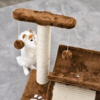 Kratzbaum 43 cm Kleiner Katzenbaum mit Tunnel, U-förmige Liegefläche, Katzenkratzbaum mit Kratzbrett, Spielball, Katzenmöbel für kleine Katzen, Braun