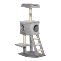 Kratzbaum 120 cm Katzenturm mit Höhle, Spielball, Sisalstämme, Plattform, Treppe, mehrstöckiger Katzenkratzbaum, Kletterbaum für Katzen, Hellgrau