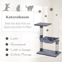 Kletterbaum Katzenbaum Kratzbaum mit Sisalsäule Plüsch-Hängematte Spanplatte Grau 50 x 36 x 70 cm