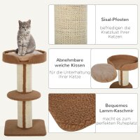Kratzbaum 91 cm Katzenturm mit Sisalstämme, Plattform, Kissen mehrstöckiger Katzenkratzbaum, Kletterbaum, für mittelgroße Katzen, Hellbraun