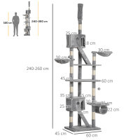 Katzenkratzbaum 240-260 cm Deckenhoch Kratzbaum groß Kletterbaum Katze Kratzbaum für große Katzen mit Sisalseil Hellgrau