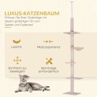 Kratzbaum Deckenhoch höhenverstellbar, stabiler Katzenbaum mit Sisalsäulen, Katzen Kletterbaum, Beige, 40 x 34 x 230-260 cm