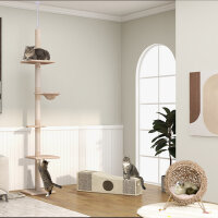 Kratzbaum Deckenhoch höhenverstellbar, stabiler Katzenbaum mit Sisalsäulen, Katzen Kletterbaum, Beige, 40 x 34 x 230-260 cm