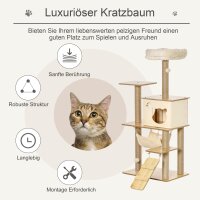 Kratzbaum Katzenbaum für Katzen Kletterbaum aus Holz mit Katzenhöhle Jutestämmen großer Plattform Spielbälle 130 cm Höhe stabil Plüsch Gelb 60 x 40 x 130 cm