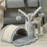 Kratzbaum 40 cm Kleiner Katzenturm mit Höhle, 2 Spielball, Kratzmatte, Katzenkratzbaum, Kletterbaum, für kleine & große Katzen, Hellgrau