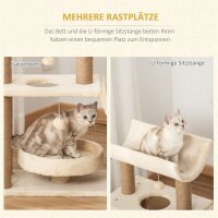 Kratzbaum Katzenbaum, inkl. Spielzeug und Katzenbett, 60 cm x 30 cm x 76 cm, Creme + Natur