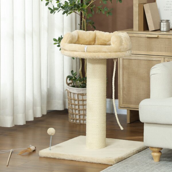 Kratzbaum Katzenbaum Katzenbett, 1 Katzenbett, inkl. Katzenspielzeug, 55 cm x 55 cm x 83 cm, Beige
