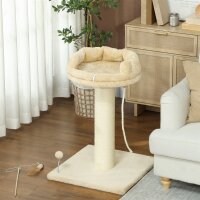Kratzbaum Katzenbaum Katzenbett, 1 Katzenbett, inkl. Katzenspielzeug, 55 cm x 55 cm x 83 cm, Beige