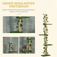 Kratzbaum höhenverstellbar 202-242 cm, rutschfest, Juteseil-Pfosten, Spanplatte, Grün/Gelb