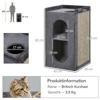 Kratztonne mit 2 Katzenhöhlen, 1 Liegefläche, Sisal-Kratzmatte, Plüsch, Grau + Natur