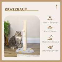 Kratzbaum, mit Spielball, kompakte Größe, robustes Juteseil, hellgrau+beige, 35 x 35 x 62 cm