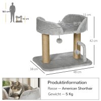 Kratzbaum, 42 cm kleiner Katzenbaum mit Jute-Kratzpfosten, Plattform, Grau