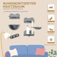 Kletterwand-Set für Katzen, Hängematte, Kratzbrett, Sprungplattformen, Plüsch, Sisal, Grau