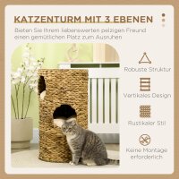 Katzenhöhle mit 3 Ebenen, 3 Eingänge, Boho-Design, inkl. Kissen, 40 cm x 40 cm x 73 cm, Hellbraun + Cremeweiß