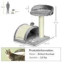 Kratzbaum 46 cm Kleiner Katzenturm mit Höhle, Spielball, Sisal-Seil, erhöhter Plattform, Katzenkratzbaum, Kletterbaum, für Katzen bis zu 4 kg, Grau